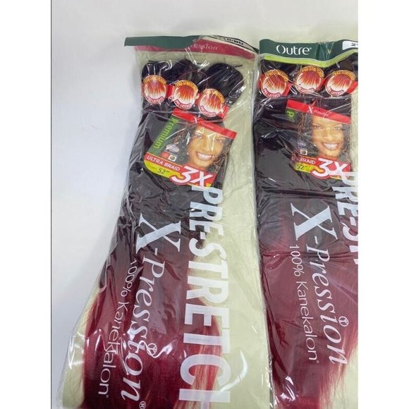 X-Pression Pre Stretched Black Red 52" Ultra Braid Hair 3 Packs - Picture 2 of 7